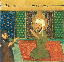 Mohammed begrt Botschafter aus Medina. Vermutlich zentralasiatischen Ursprungs; genaues Datum und Ort unbekannt. Quelle: Mohammed Image Archive